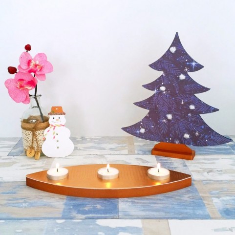 Support 3 bougies chauffe plat ovale en bois à décorer - En stock