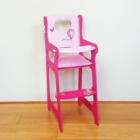 Chaise haute pour poupée en bois - Rose - Poupées