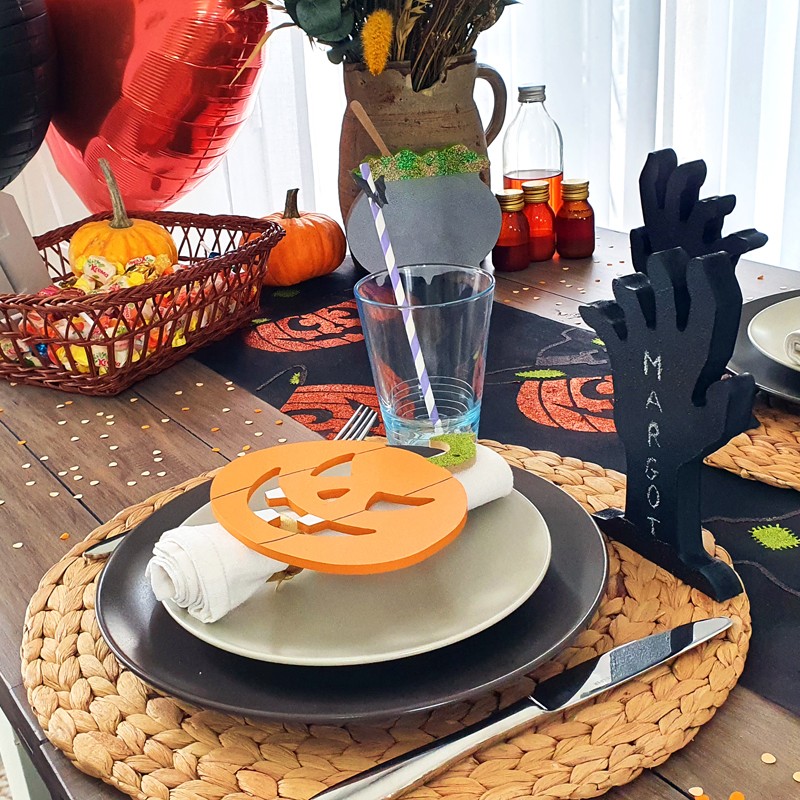 Lot De 3 Citrouilles Décoratives En Bois Sophena, Table, Automne, Thanksgiving, Orange/blanc/bleu