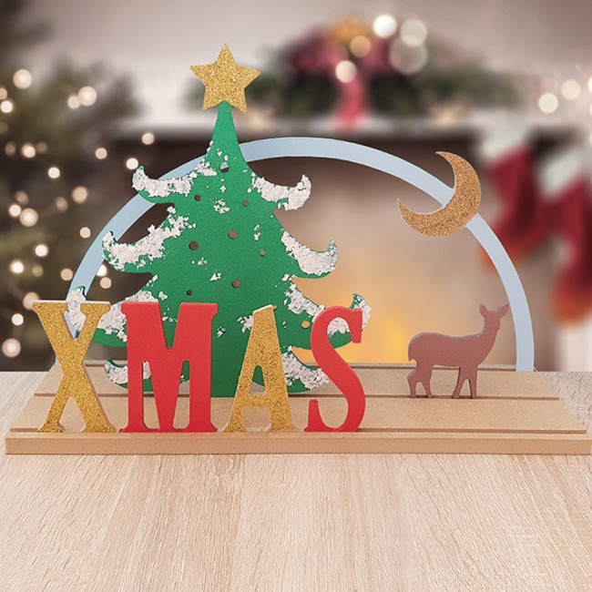 Présentoirs Décoratifs Rennes De Noël En Bois - Lot De 2 - Couleur Rose Et Or - Dimensions 26,5x15,5x5,5 Cm - Pour Table, Étagère, Cadeau