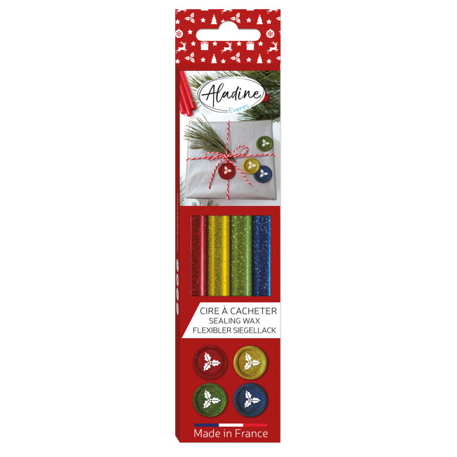 Pack 4 Bâtons Cire Flexible Ronds Mix Pailleté