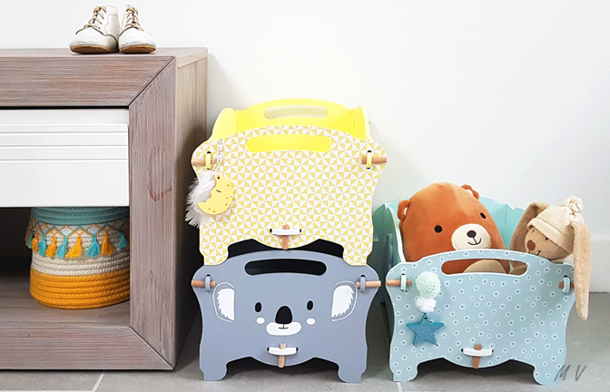 Belle boite de rangement jouet en bois pour une chambre sur le thème : pastel koala !
