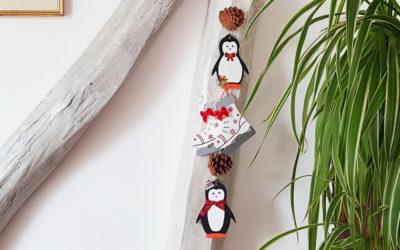 Une décoration noel vintage avec les pingouins et patins à glace en bois à customiser !